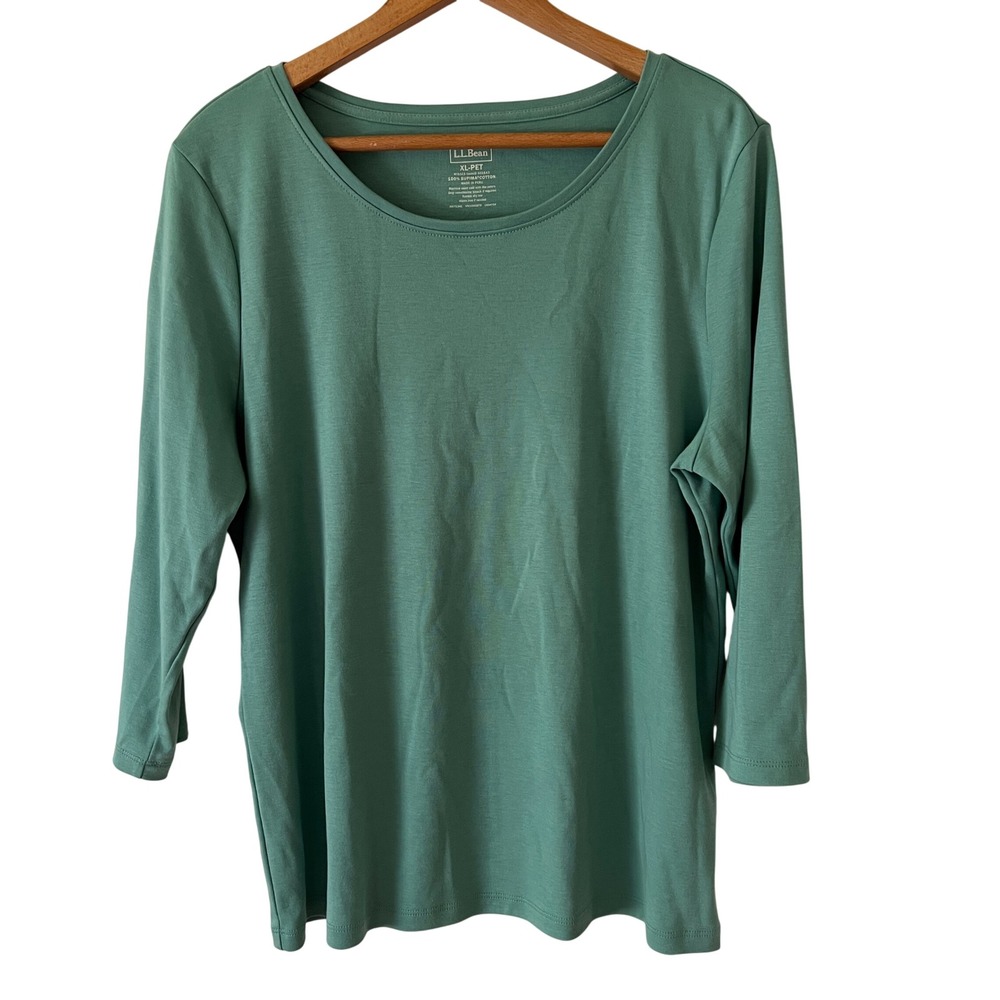 LL Bean Womens XL Petite 100% Supima Cotton Top 3/4 Sleeve Scoop Neck Casual